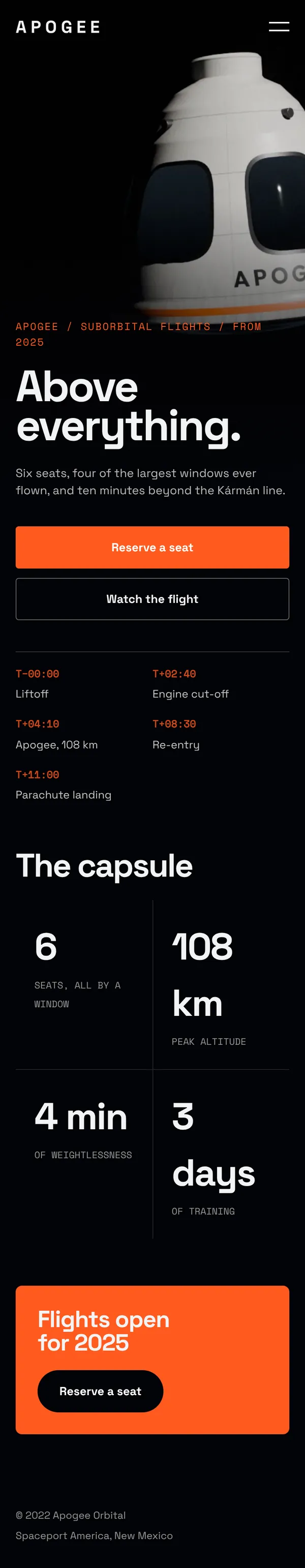Apogee: главная страница сайта целиком