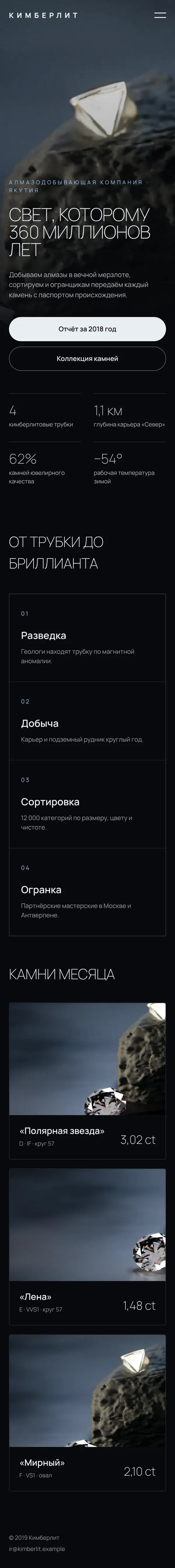 Кимберлит: главная страница сайта целиком