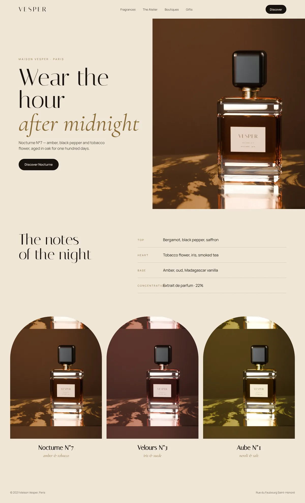 Maison Vesper: главная страница сайта целиком